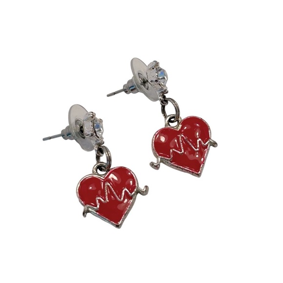 SWAROVSKI CRYSTAL Posts Pierced earrings Beating hearts Rhythm strip New - Picture 4 of 4